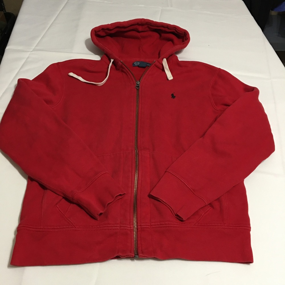 Polo Ralph Lauren Full Zip Hoodie Men Large Red Sweatshirt Thermal Hood Pony